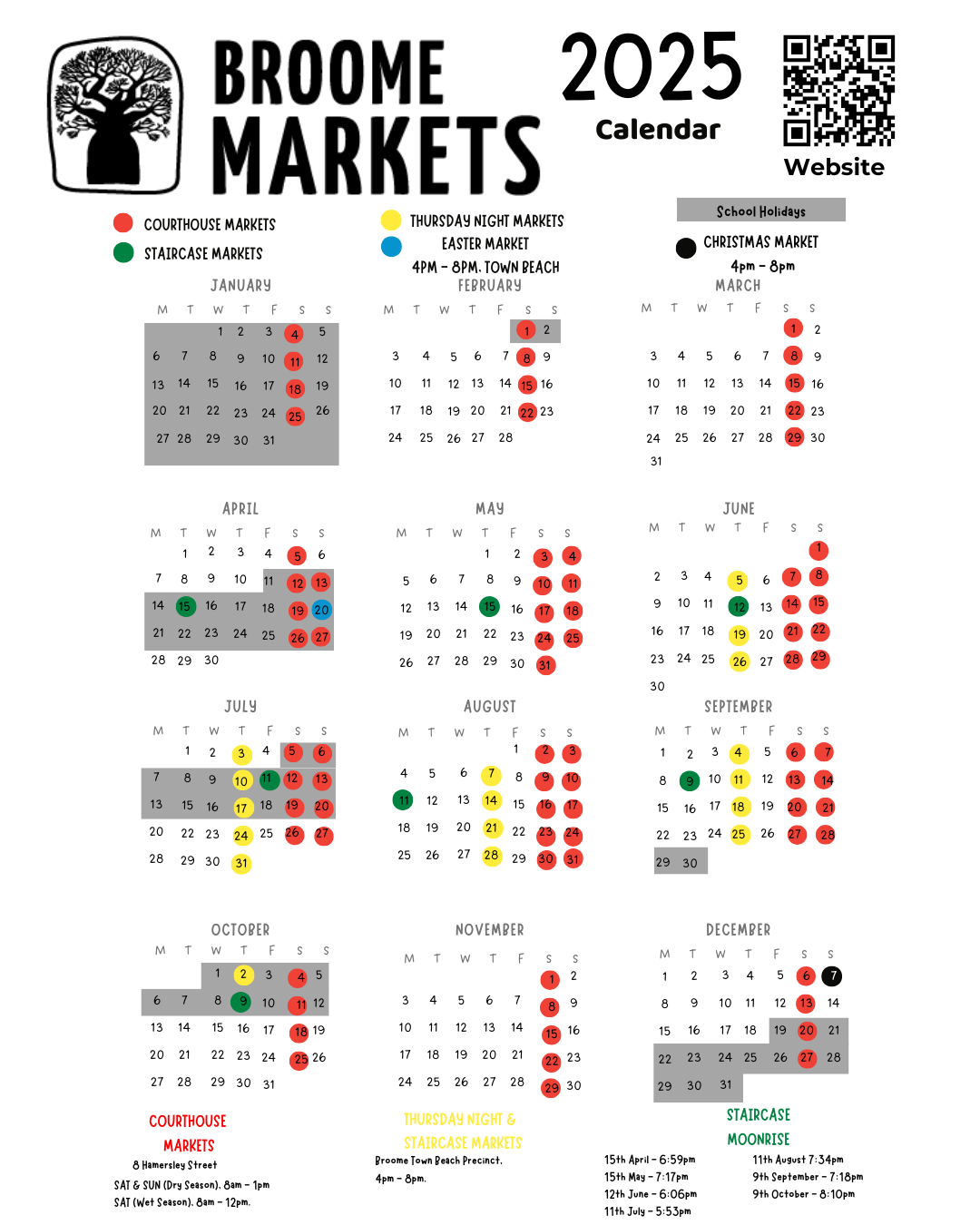 Broome Markets 2025 Calendar